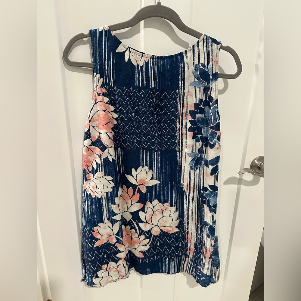 Pure Jill Floral Sleeveless Linen Tunic